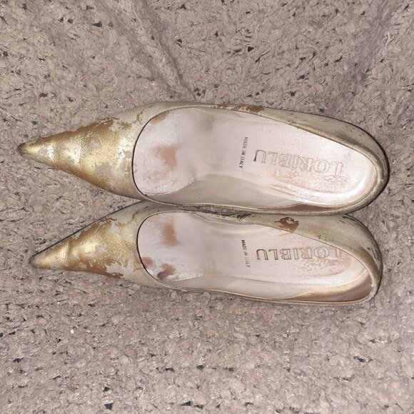 LORIBLU-Burn-Out Gold Nubuck/Leather-Distressed-Ombre Stiletto-Sz 39.5-Excellent - Picture 6 of 7